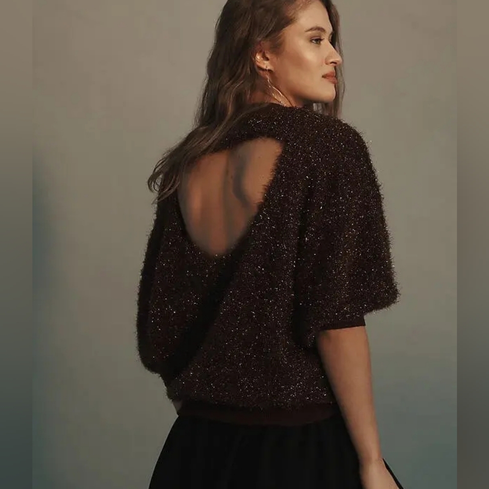 Anthropologie Maeve Chocolate Brown Open-Back Blouse